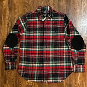 Polo by Ralph Lauren Red/Black Plaid Shirt with Elbow Patches Men’s Medium NWT